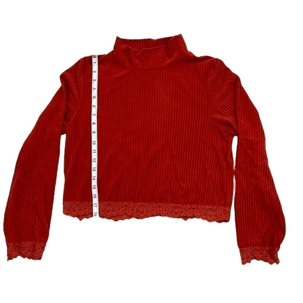 Chocolate Ribbed Lace Mock Neck Top Large - Picture 12 of 13